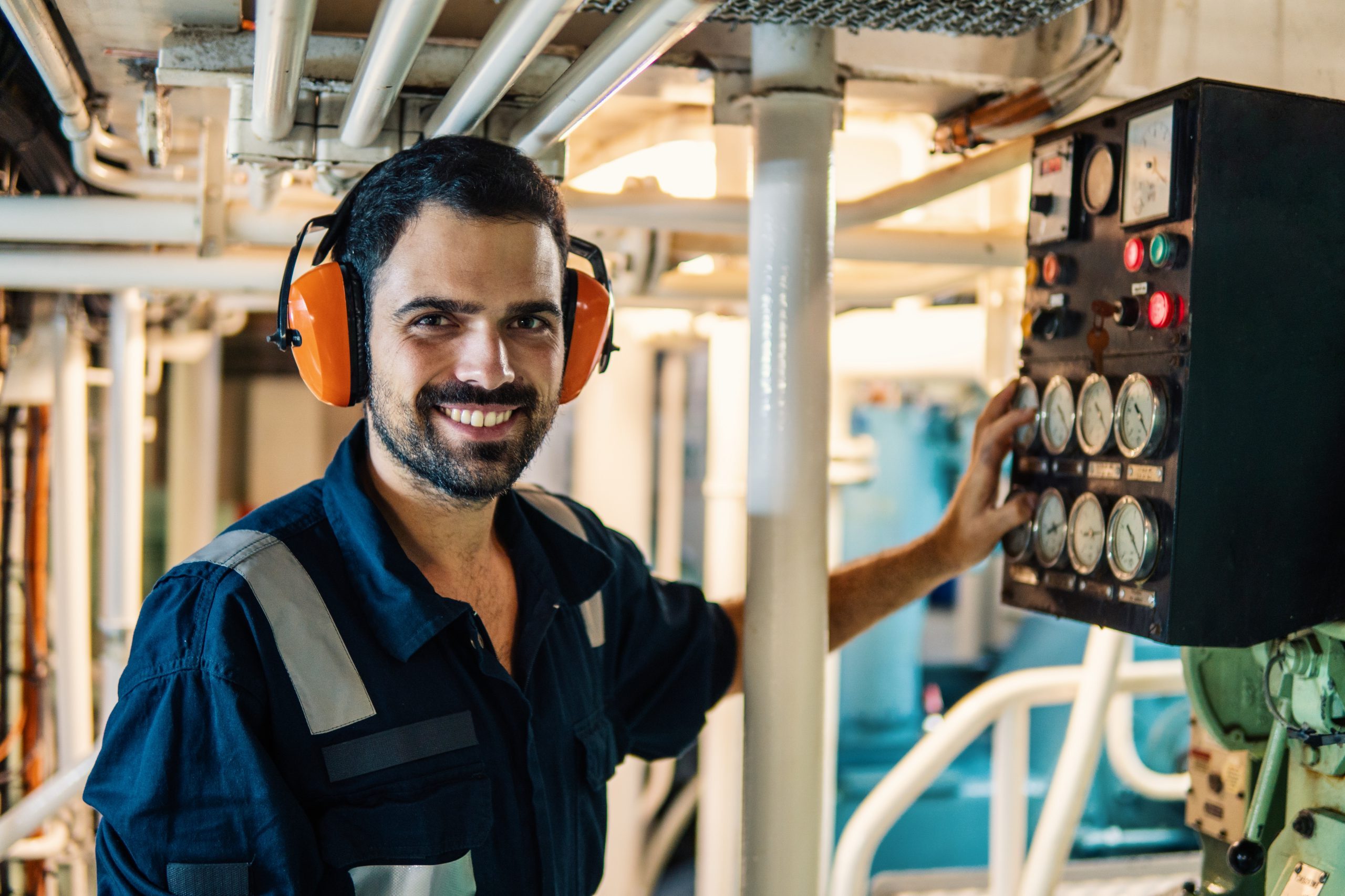 Marine engineer officer in engine control room